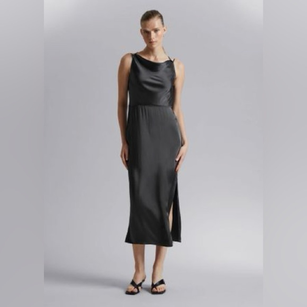 & OTHER STORIES satin cowl neck midi DRESS